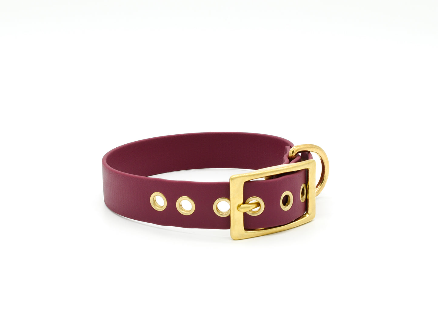 Wide Burgundy Waterproof Biothane Dog Collar Front Side