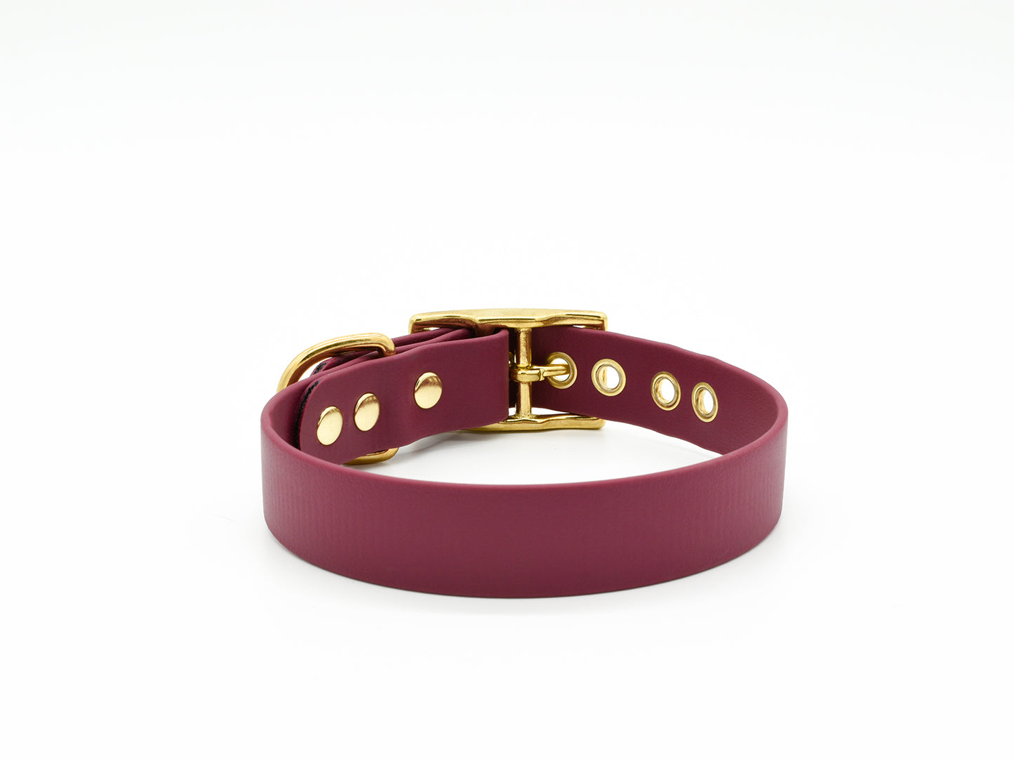 Wide Burgundy Waterproof Biothane Dog Collar Back Side