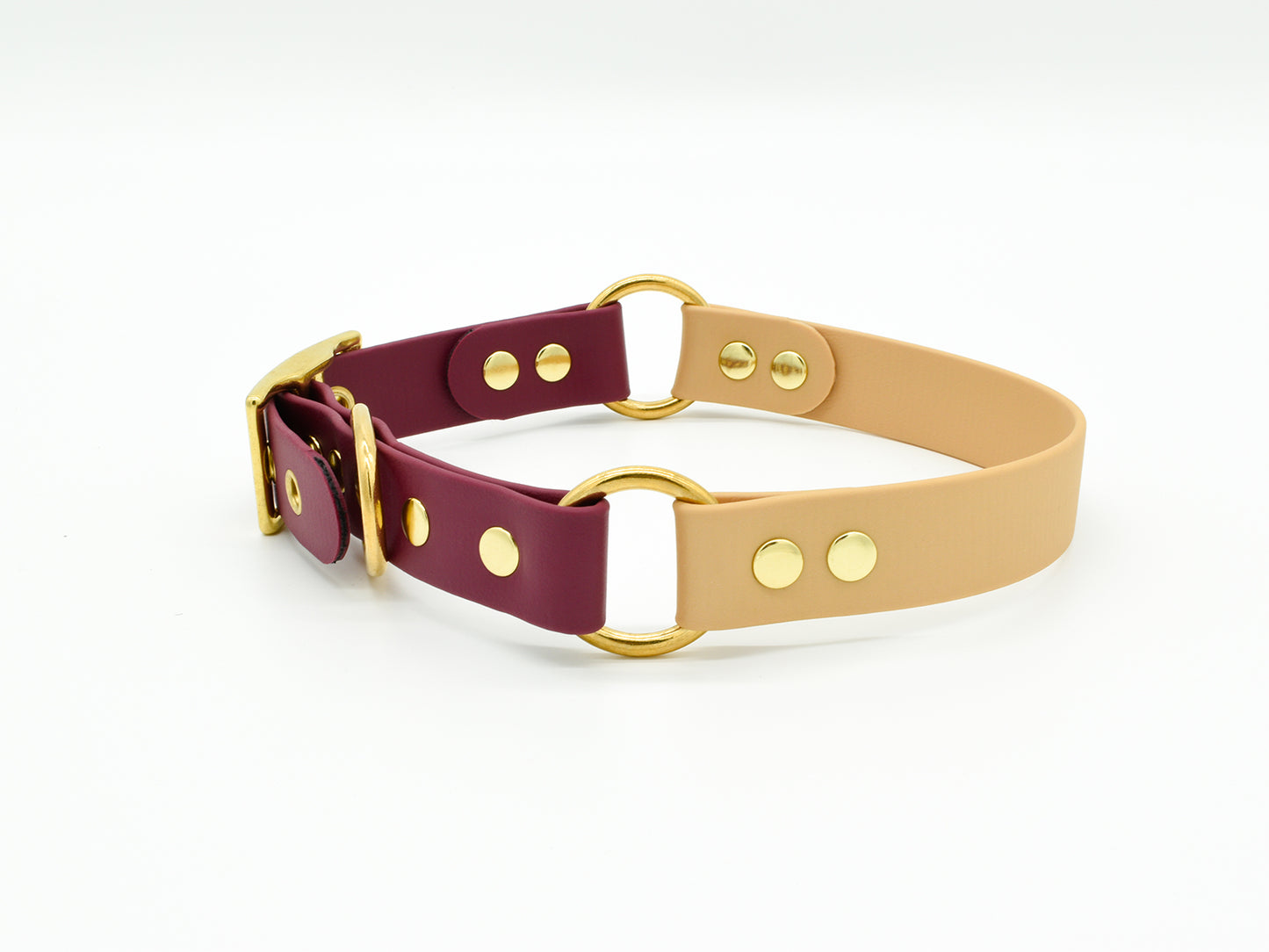 Burgundy and Cream Waterproof Biothane Dog Collar Right