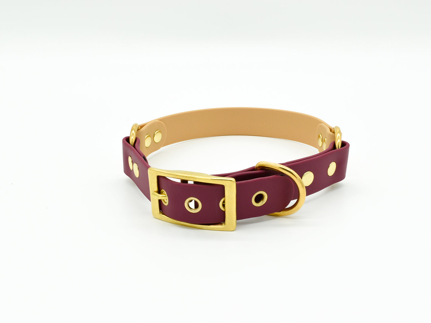 Burgundy and Cream Waterproof Biothane Dog Collar Front